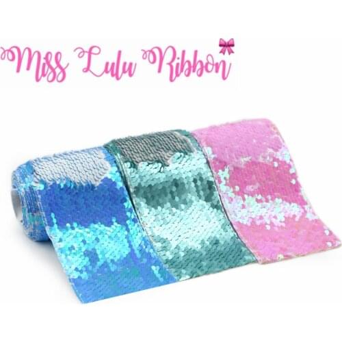 3"75mm Double Color Reversible Sequin Ribbo Matt Silver Hair Bowknots Making Lt. Blue Pink DIY Wedding Dress 2yards/roll