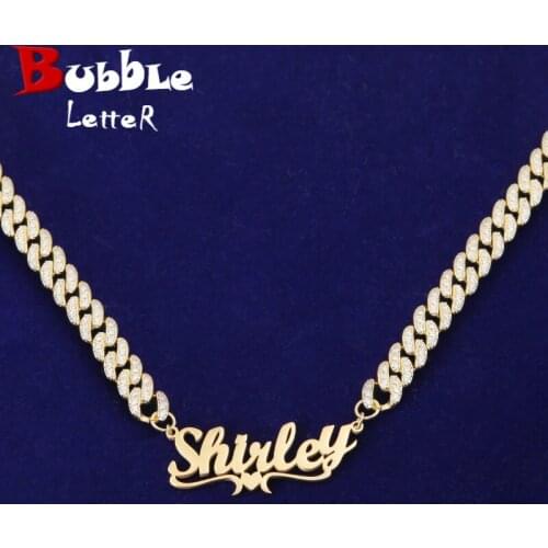 Custom Name Glossy Letters With 10MM Cuban Chain Compact Pendants Womens Zircon Hip Hop Rock Jewelry Necklace Replaceable