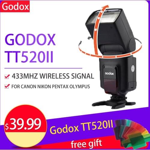 Godox TT520II Flash Speedlite Build-in 433MHz Wireless Signal Color Filter for Canon Nikon Pentax Olympus DSLR Camera Flash
