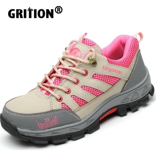 GRITION Women Safety Shoes Work Boots Steel Toe Outdoor Hiking Sneakers Breathable Lady Anti-Smash Anti-Puncture Pink 34-40 New