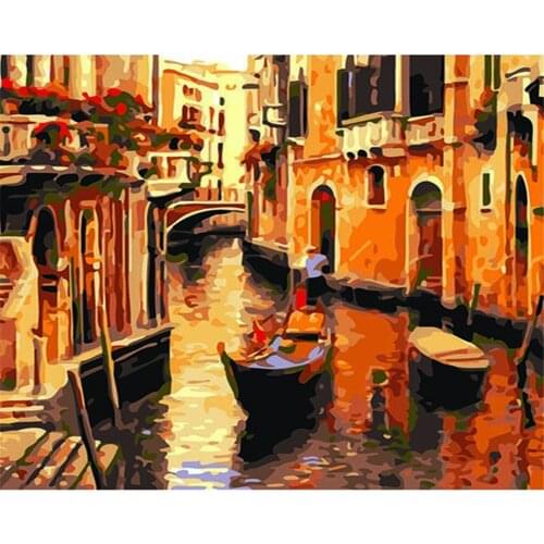Street View Landscape Printed Canvas 11CT Cross Stitch Set Embroidery DMC Threads Needlework Handiwork Craft Knitting Sales