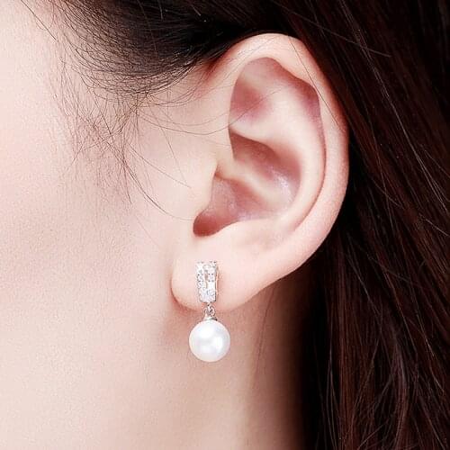 Huitan Fashion V Shaped Women Earrings with Simulated Pearl Pendant Creative Design Ladys Stylish Dangle Earrings Hot Jewelry
