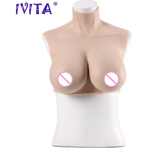 IVITA 100% Full Realistic Artificial Silicone Breast Fake Boobs E Cup Enhancer for Crossdresser Transgender Drag Queen Shemale