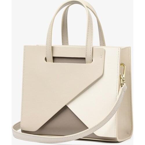 Leather handbags, womens shoulder messenger bags, large-capacity simple handbags, geometric color-blocking fashion shoulder bag