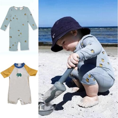 Boy Kids Swimwear UV Protection Bathing Suit with Hat Toddler Boys Childrens Swimsuit Short Sleeve Children Beach Wear 3Pcs