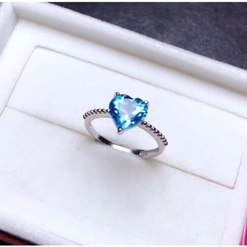 Love Heart Natural topaz ring Free shipping Finger ring Natural real blue topaz 925 sterling silver ring Luxury style rings