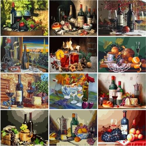 AZQSD DIY Oil Painting By Numbers Red Wine Unique Gift Unframe Drawing By Numbers Wine Glass Home Decoration Acrylic Paint