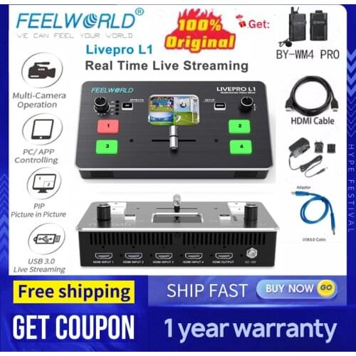 Feelworld Livepro L1 Live Streaming Switcher Video Mixer HDMI Multi-Format Studio Record Preview Mode For DSLR Camera PK YOLOBOX