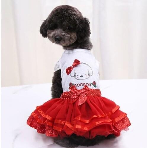 Fashion Lace Puffy Princess Dress Wedding Dress For Small Medium Dogs Soft Wedding Skirt Dot Bowknot Mesh Pet Clothing