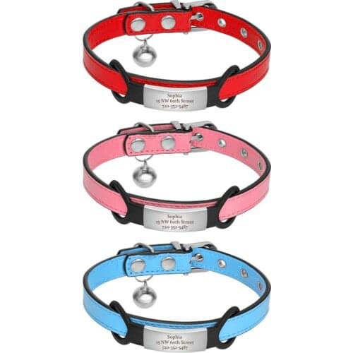 Fashion Cute Pet Collar with Bell Adjustable Durable Cat Small Dog Personalized ID Free Engraving Collars Cat Accessories