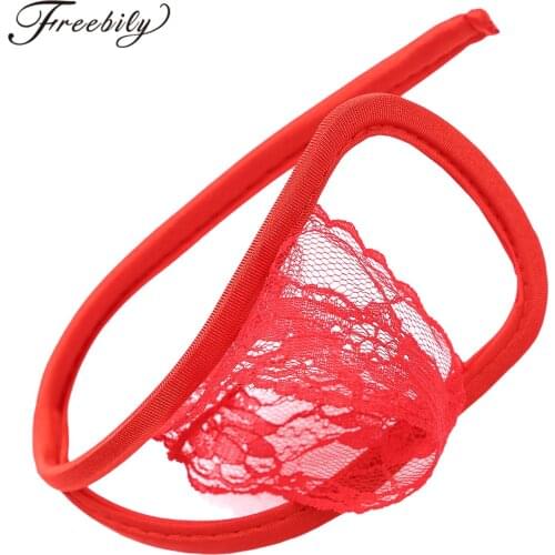 Mens Sissy Underwear Hollow Out Strapless Underpants Erotic LingerieThong See-through Floral Lace Invisible C-String Panties