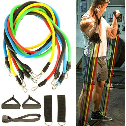 11 Piece Pull Rope Set Fitness Elastic Band Resistance Belt Training Set Pull With Tension Rope Workout Equipment