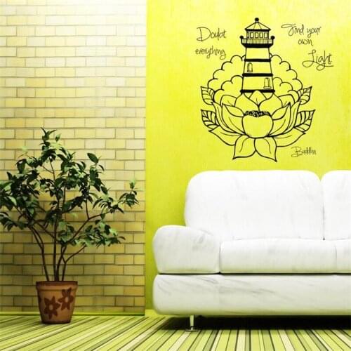 Wall Decal Doubt Everything Find Your Own Light Buddha Quote Lotus Flower Lighthouse Yoga Studio Vinyl Sticker Home Décor HY1583