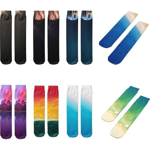 Womens Mens 3DPrint Socks Funny Planet Beach Patterns Scenery Pattern Knee High Socks Burger Socks Super Earth Casual Socks