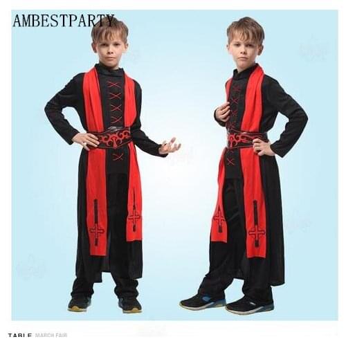 New 2017 Priest Costumes with Cross necklace Kids Churchman missionary performace Halloween clothes Vampire Costume AMBESTPARTY