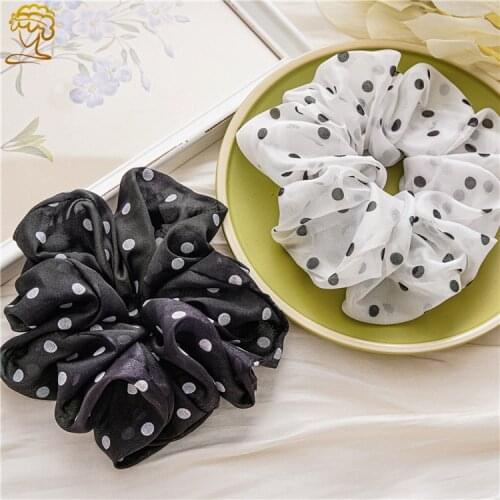 New Arrival Chiffon Polka Dots Large Large Intestine Hair Ring Headdress Style Women Bun Cloth Hair Ring Headband