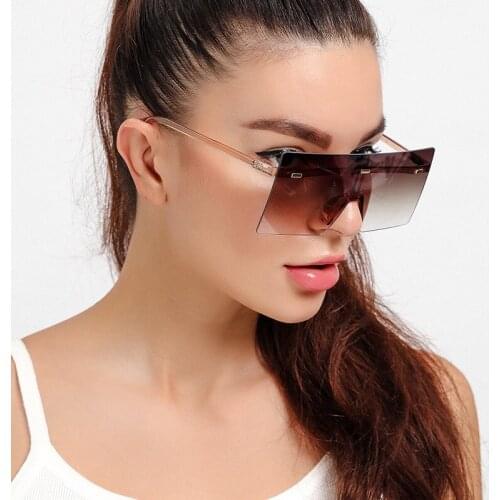 Fashion Oversized Rimless Sunglasses Women Transparent Frame Square Men Glasses Luxury Lady Eyewear UV400 Shades Gafas De Sol