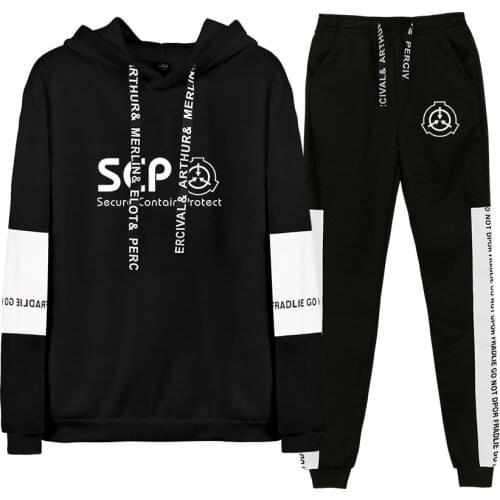 Scp Foundation Fall / Winter Fashion Men / Women Black Hooded Sweatshirt + Sweatpants Men Two Piece Hooded Clothes XXS-4XL