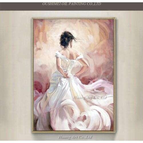 Pure Handmade Flamenco White Dress Dancer Modern Sexy Back Character Wall Painting Impression Oil Painting On Canvas Home Decor