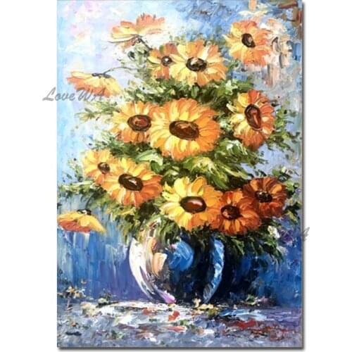 Sunflowers Canvas Picture Modern Living Room Decorative Palette Knife Texture Acrylic Flowers Oil Painting Wall Decor Canvas Art