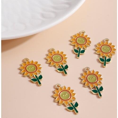 10pcs 14*24mm Enamel Sunflower Charms for Jewelry Making Cute Design Daisy Charms DIY Necklaces Pendants Bracelets Accessories
