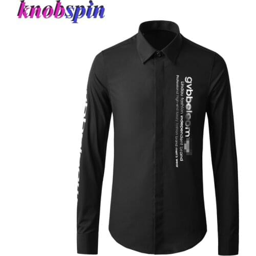 Simple Fashion Long sleeve Shirt Men Shine Letters Printed Casual Slim Business male Dress Shirts men Plus size 4XL Camisas