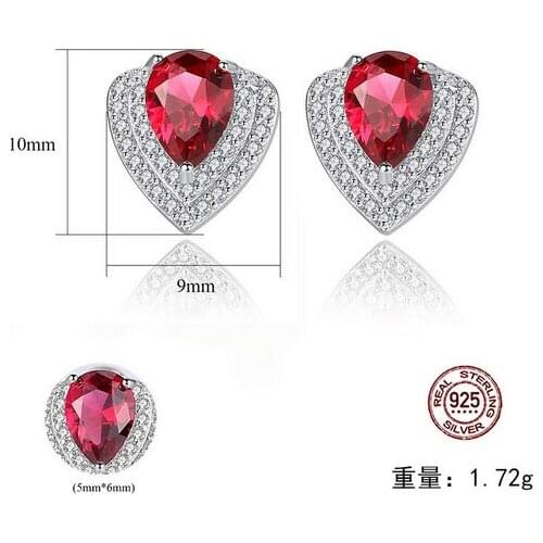 HOT Sell S925 Sterling Silver New Flower Crystal zircon ruby sapphire New simple Earrings