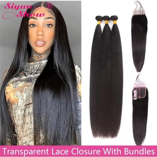 Siyun Show 5x5 Closure With Bundles HD Transparent Lace Closure Bone Straight Human Hair Bundles With Closure Raw Indian Hair