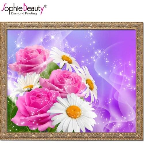 Sophie Beauty Diy Diamond Painting Red Flowers Cross Stitch Crystal Square Sets Home Decorative Mosaic Handcraft Embroidery Set