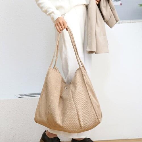 Shoulder bag female Korean version of large-capacity portable simple casual tide bag corduroy bag college student cloth bag