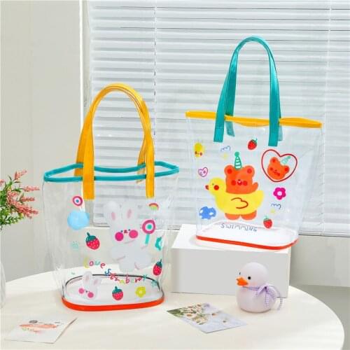 Cute Bear Handbag Transparent Portable Mesh Shoulder Bag Girls PVC Summer Beach Bag Jelly Travel Tote Women Daily Shopping Bag