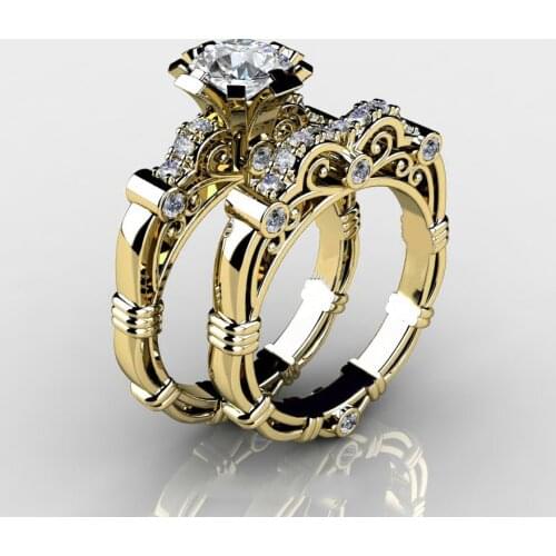 Vintage Flower Ring sets 925 Sterling silver Filled AAAAA cz Promise Wedding Band Rings for Women Bridal Finger Party Jewelry