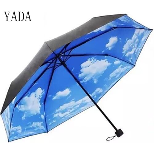 YADA Blue Sky & White Clouds DIY Umbrella Rain Women uv High Quality Umbrella Car For Womens Windproof Folding Umbrellas YS008