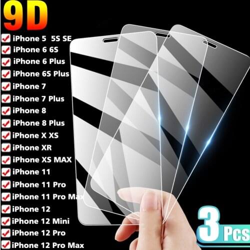 3PCS Tempered Glass for iPhone 7 8 6 6s Plus X XR XS MAX SE 5 5s 11 12 Pro MAX Screen Protector for iPhone 11 12 Pro XS MAX X XR
