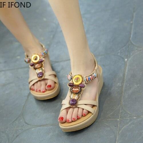 IF IFOND Summer Beach Wedges Sandals Women 2021 Fashion Gem Bohemian Shoes Women Casual Ladies Platform Sandalias