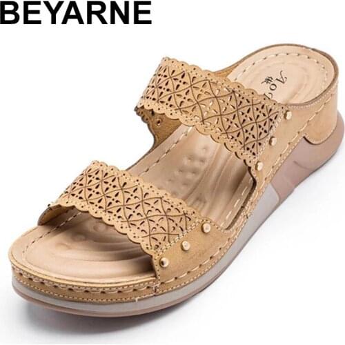 BEYARNESummer Women Wedges Sandals New Hollow out Ladies Slides Comfortable Outdoor Beach Slip On Shoes Non-Slip Female Slippers