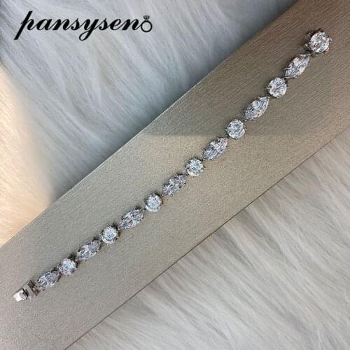 PANSYSEN Luxury Solid 925 Sterling Silver Simulated Moissanite Diamond Bracelets for Women Wedding Silver Bracelet Fine Jewelry