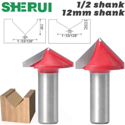SHERUI 1pc 12mm 1/2″shank V Groove Router Bits CNC Engraving Milling Cutter 90-120 Degree Woodworking Carving Knife Tungsten Car