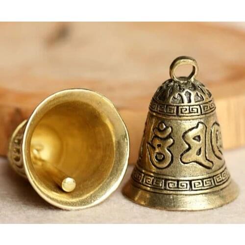 100% Brass Handicraft die-casting Retro Scripture Bell Car Button Wind Bell Tibetan Bronze Bell Creative Gift Decoration Pendant