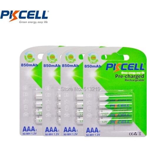 16Pcs*PKCELL Battery AAA Pre-charged NIMH 1.2V 850mAh Ni-MH 3A Rechargeable Batteries Up to 1000mAh Capacity Cycle 1200times