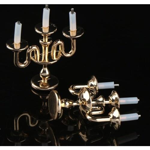 2pcs Cute 1/12 Dollhouse Miniature Metal Candle Holder Candlesticks Model House Toys