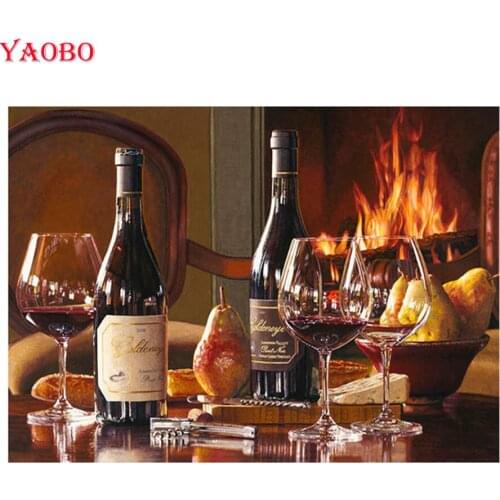 5D DIY Diamond Painting Food red wine Embroidery beads Cross Stitch Full Square Drill Mosaic diamond round Kitchen Decoration