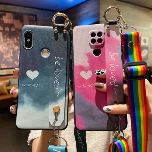 Crossbody Watercolor Rainbow Wrist Strap Holder Cover for Xiaomi Redmi Note 10 9 9S 8 Pro 7 5 Mi 9 9T 9 Lite 8 Poco X3 F3 Case