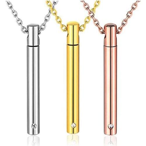 Stainless Steel Cylinder Crystal Memorial Urn Pendant Screw Open Cremation Necklace Ash Case Holder 4 Colors