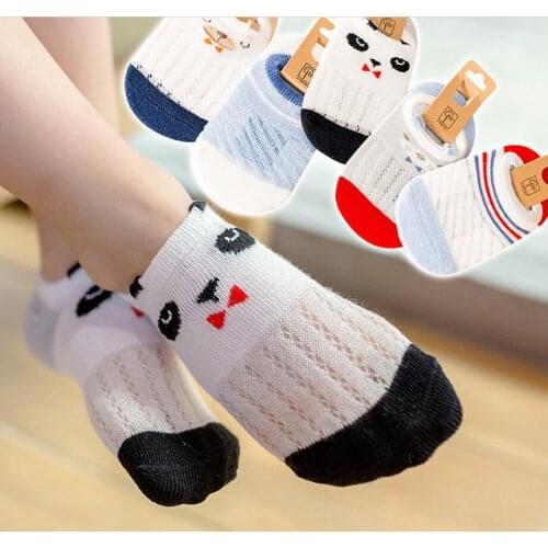 Childrens Socks Summer Thin Section Mesh Boat Socks Cotton Breathable Cartoon Invisible Socks Boy&Girl Baby Socks 5 Pairs/bag