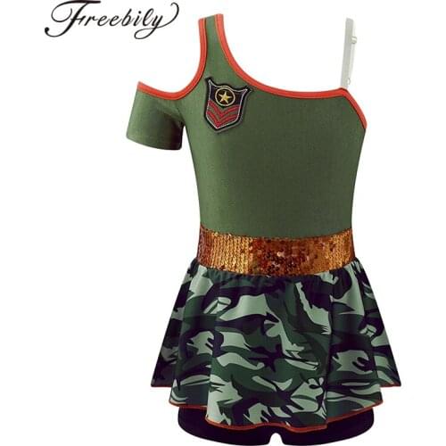 Kids Girls Halloween Cop Police Officer Costume Sequins Camouflage Jumpsuit Children Cosplay Policeman Uniform Party Fancy Dress