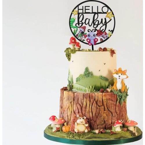 Baby shower cake topper hello baby colorful print cake topper baby boy girl birthday party decoration gold silver black