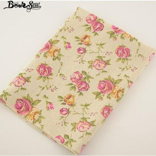 Booksew Home Textile Printed Rose Design Cotton Linen Fabric Sewing Material Tissu For Bag TableCloth Curtain Pillow Decoration