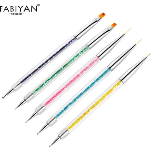 Double Head Nail Art Painting Drawing Liner Flat Dotting Brush Pen Sequins Acrylic UV Gel Polish Tips Manicure Tools 5pcs/set