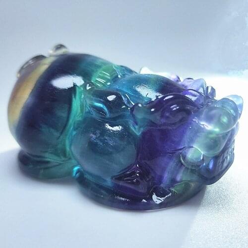 Natural rainbow fluorite crystal Pi Xiu beautiful fluorspar Quartz Pi Yao Animal Shape Crystals Healing Gift